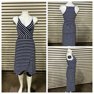 Derek & Heart dress career tie front crossover wrap tank striped navy white soft